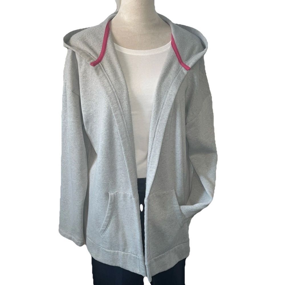 Flirtitude Women's XL Hooded Active Jacket Gray Pink Trim Open Front Pockets